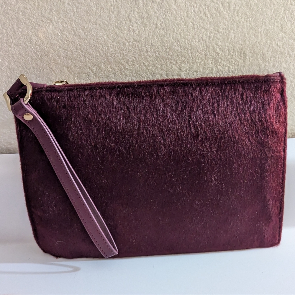 A New Day Classic Wristlet Clutch Zippered Pouch - Scarlet Mystery - Faux Fur